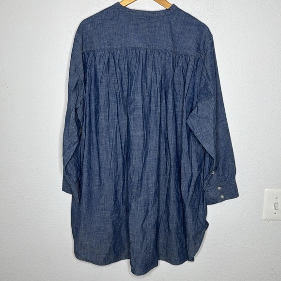 Lands End long sleeve plus size 2X long cotton tunic in jean blue - Picture 2 of 5